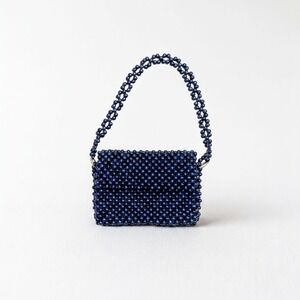 Vintage 1960s ADG Fashion Imports Beaded Navy Blue Retro Purse Bag